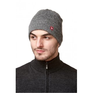 Mütze BARK einfarbig Baby Alpaka doppelt gestrickt, grau-schwarz meliert M