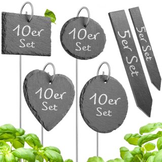 Tiny Garden Pflanzenschilder aus Schiefer 10er Set - mit Edelstahlstab Rund