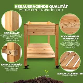 Produktbild von Hochbeet Metall Tiny Garden Premium Hochbeet Aus Holz Mit Rollen Für Balkon 122x59x81,5cm Perfektes Hochbeet Für Kinder Oder Als Kräuterbeet Für Die Terrasse, Erdbeerbeet Pflanzkübel Groß Außen